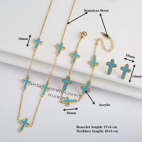 3PCS Hot Sale Stainless Steel Cross Bracelet Jewelry Set Necklace Earrings Charming for Women Luxury Daily Party Jewelry Gift