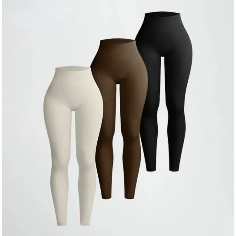Women High Waist Seamless Thread Knitted Yoga Leggings Hip Lifting High Elastic Slim Training Running Gym Fitness Fashion Pants