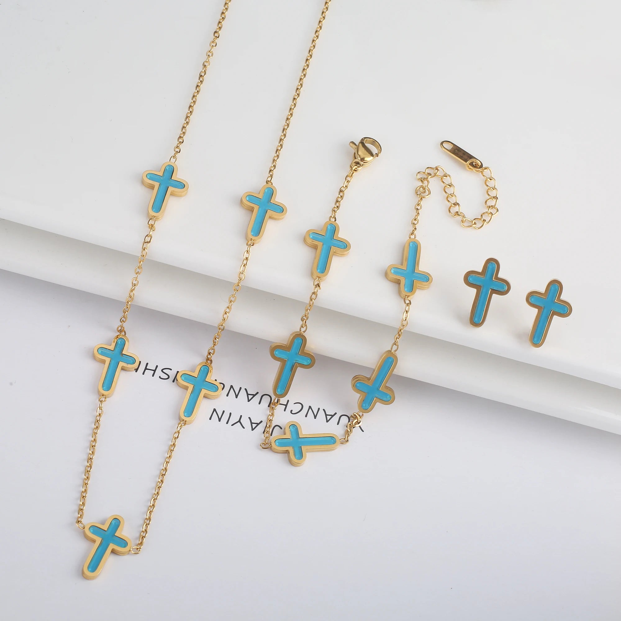 3PCS Hot Sale Stainless Steel Cross Bracelet Jewelry Set Necklace Earrings Charming for Women Luxury Daily Party Jewelry Gift