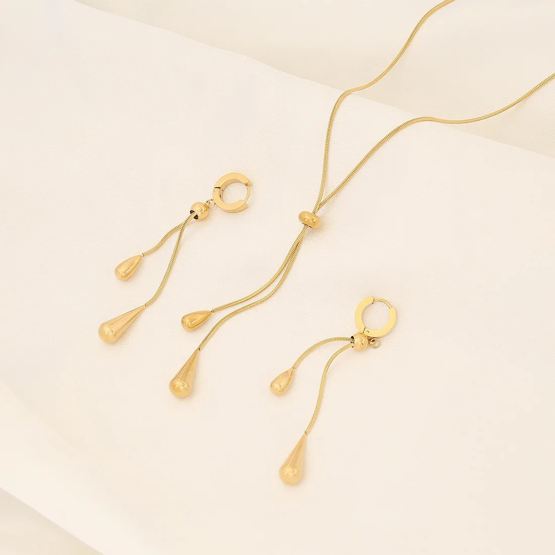 3-Piece Set 316L Stainless Steel adjustable drop earring necklace set，women new style golden color fashion jewelry, party gift