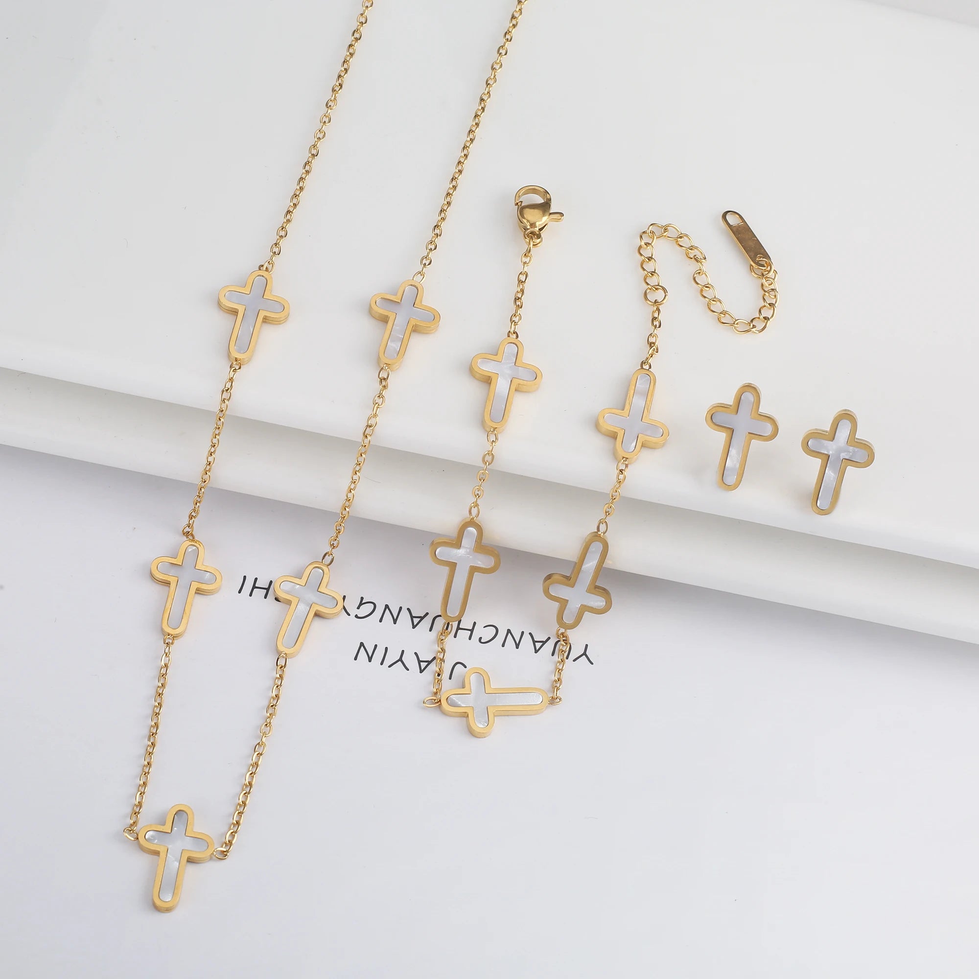 3PCS Hot Sale Stainless Steel Cross Bracelet Jewelry Set Necklace Earrings Charming for Women Luxury Daily Party Jewelry Gift