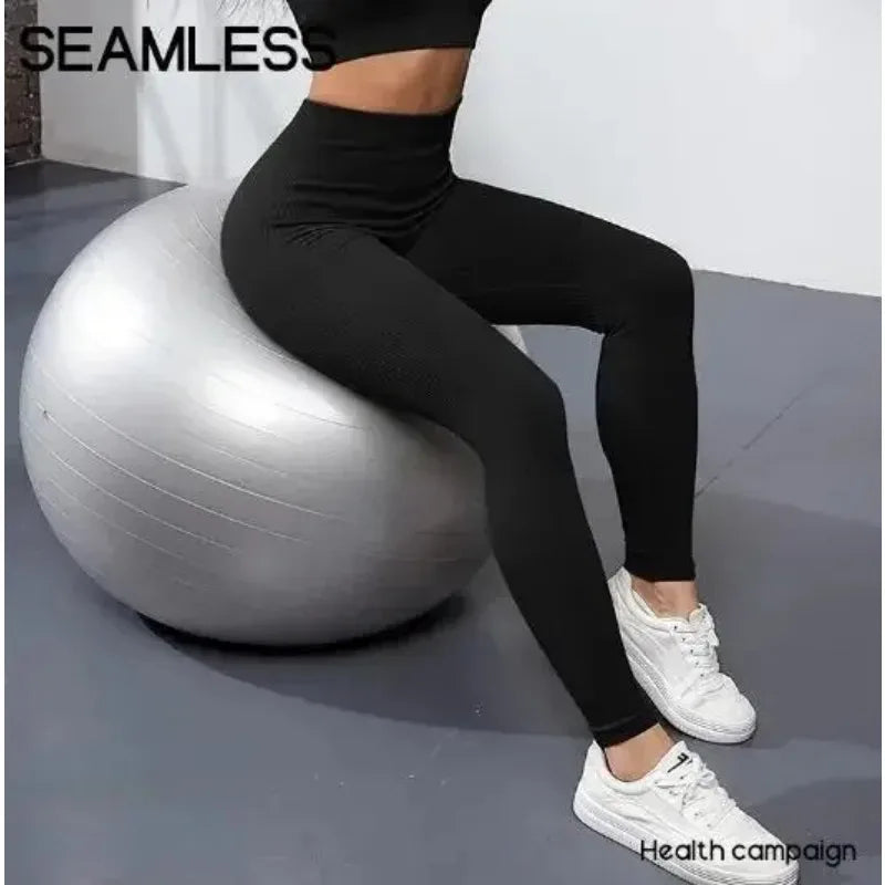 Women High Waist Seamless Thread Knitted Yoga Leggings Hip Lifting High Elastic Slim Training Running Gym Fitness Fashion Pants