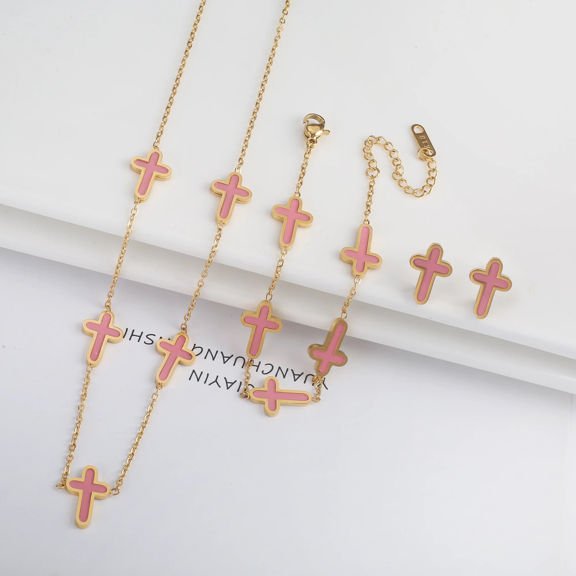 3PCS Hot Sale Stainless Steel Cross Bracelet Jewelry Set Necklace Earrings Charming for Women Luxury Daily Party Jewelry Gift