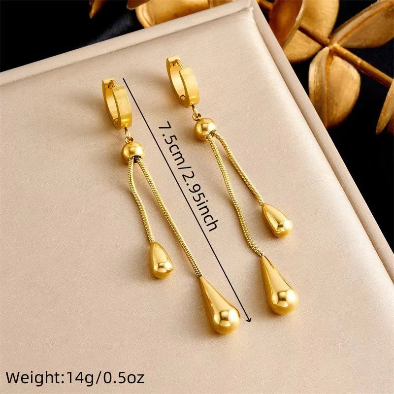 3-Piece Set 316L Stainless Steel adjustable drop earring necklace set，women new style golden color fashion jewelry, party gift