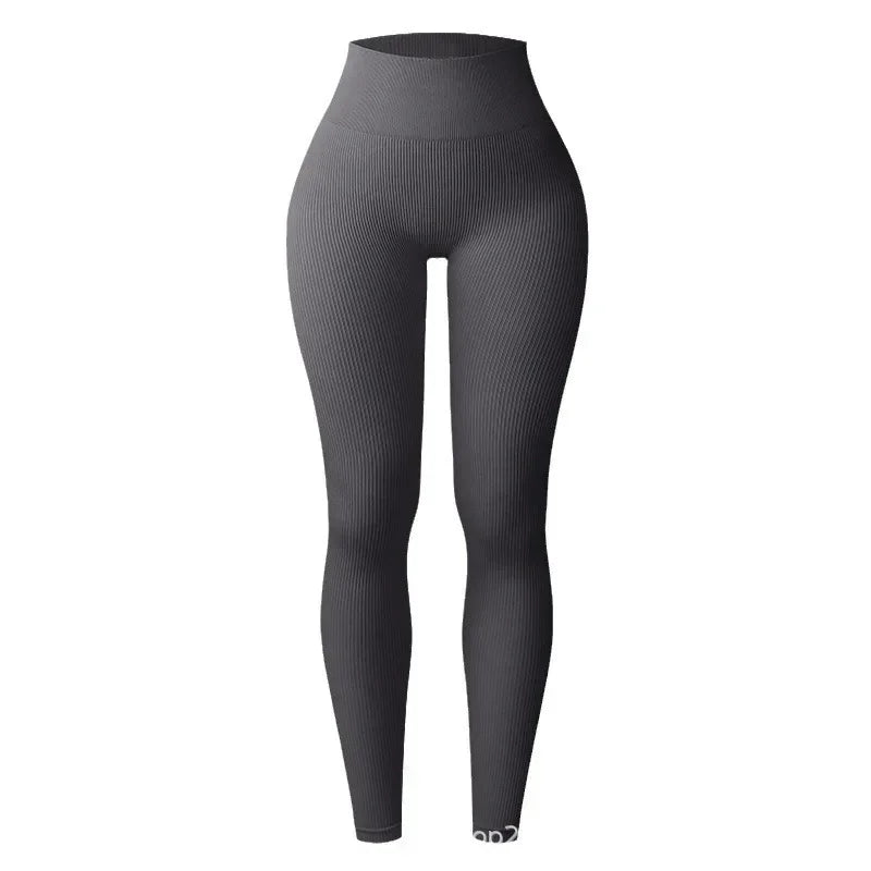Women High Waist Seamless Thread Knitted Yoga Leggings Hip Lifting High Elastic Slim Training Running Gym Fitness Fashion Pants
