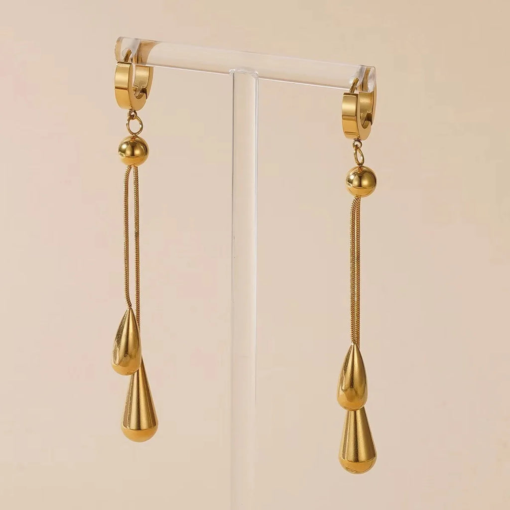 3-Piece Set 316L Stainless Steel adjustable drop earring necklace set，women new style golden color fashion jewelry, party gift