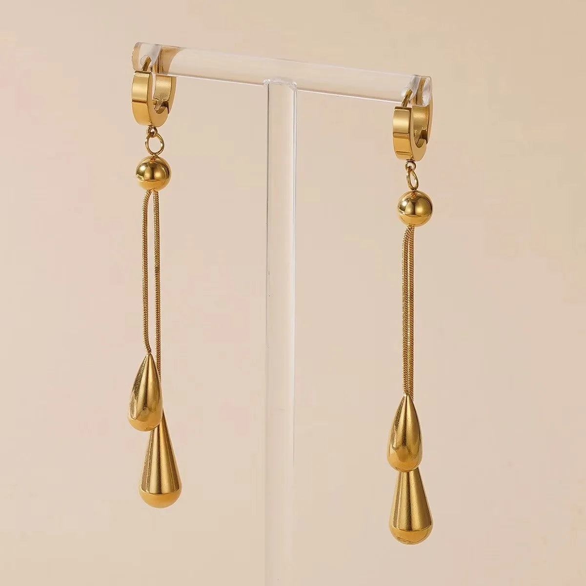 3-Piece Set 316L Stainless Steel adjustable drop earring necklace set，women new style golden color fashion jewelry, party gift