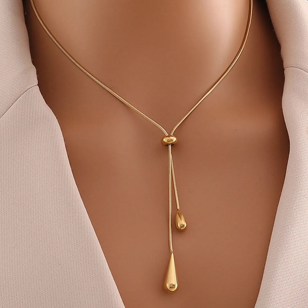 3-Piece Set 316L Stainless Steel adjustable drop earring necklace set，women new style golden color fashion jewelry, party gift
