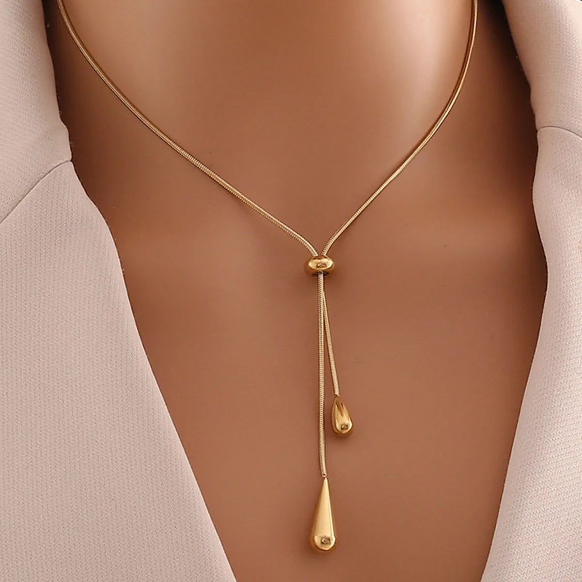 3-Piece Set 316L Stainless Steel adjustable drop earring necklace set，women new style golden color fashion jewelry, party gift
