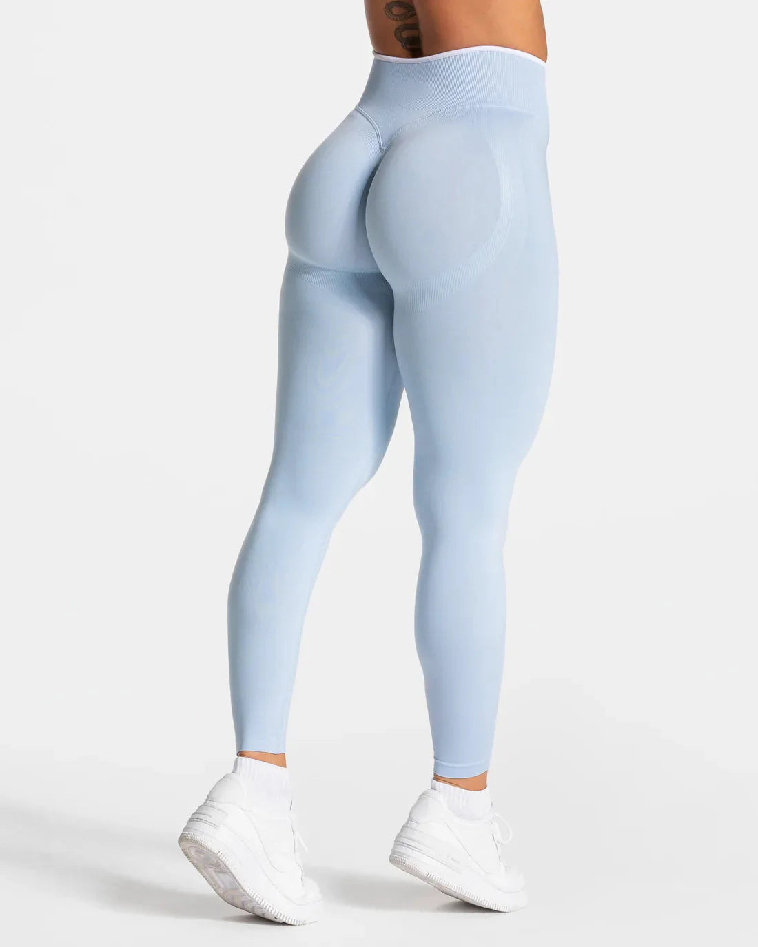 New Women's Color Blocking Yoga Leggings Seamless Knited Tights High Waist Hip Liftting Gym Workout White Edge Sports Leggings